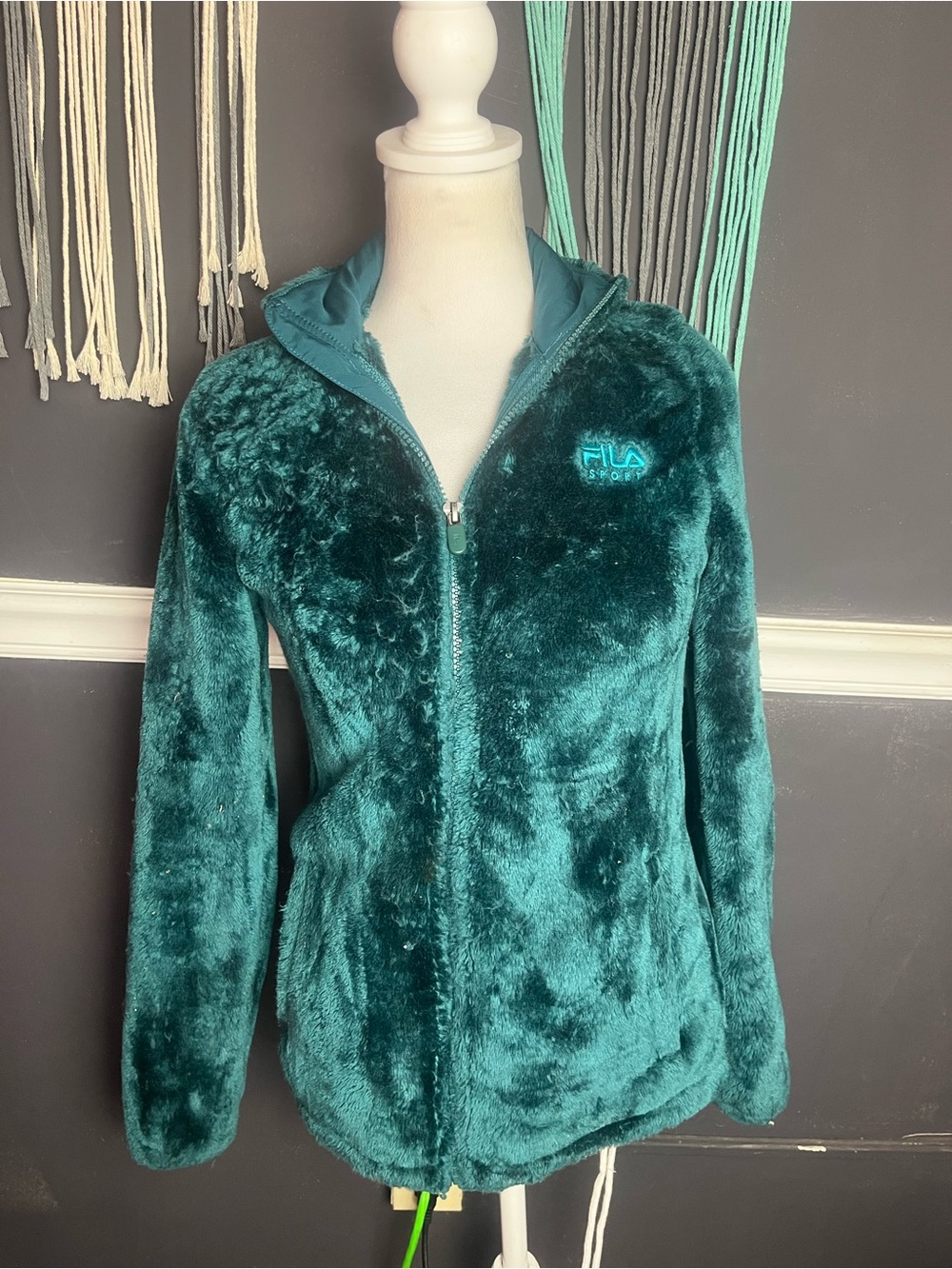 Fila Sport teal green furry zip up jacket in size small